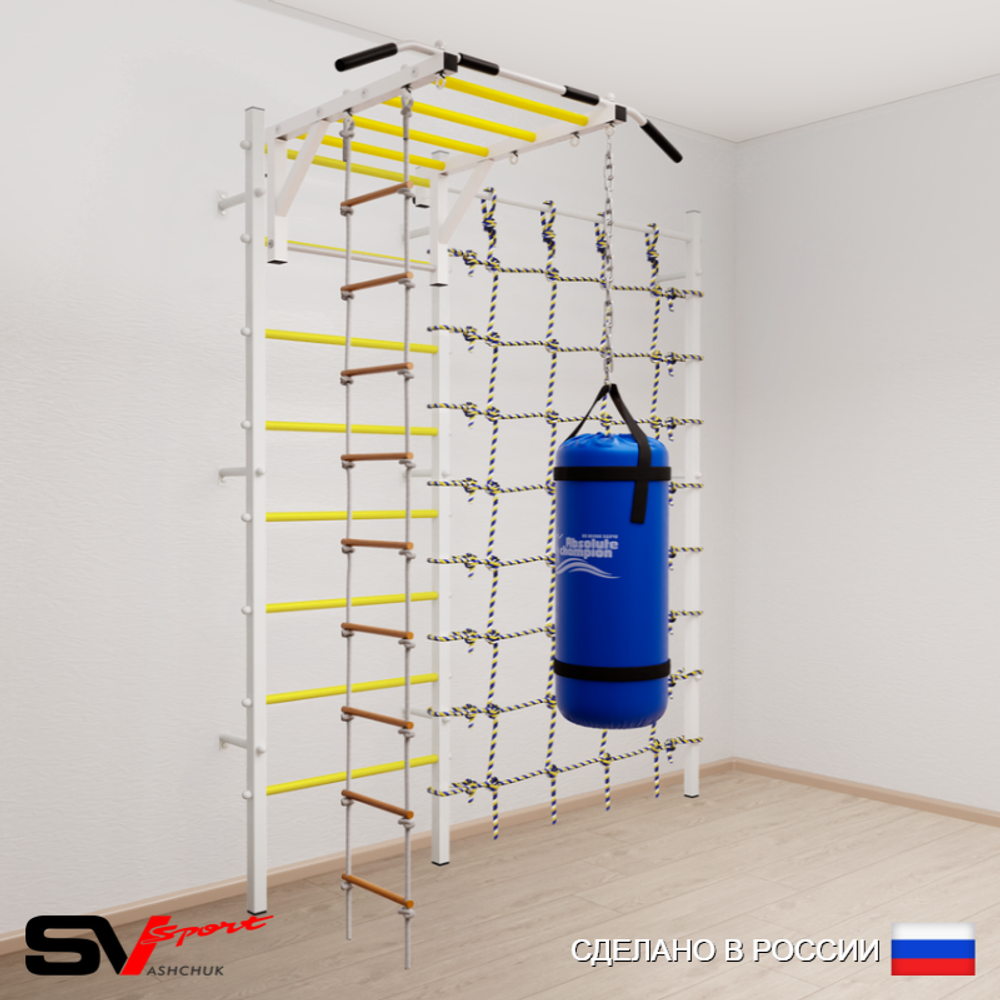 Шведская стенка Sv Sport усиленная 63110 (Турник рукоход/Лестница/Цепь/Мешок 15кг/Канатный лаз)