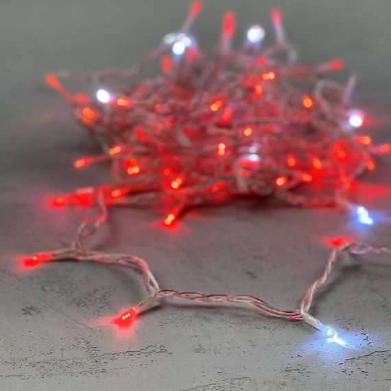 Светодиодная нить 100 красных LED ламп с мерцанием, 10 м., 24В, прозрачный провод ПВХ, LTC (PST100BLW-10-1R)