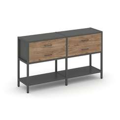 Shelf System Двухсекционный стеллаж двухярусный с ящиками SN.STM-222 Антрацит/Дуб Табак/Металл Антра