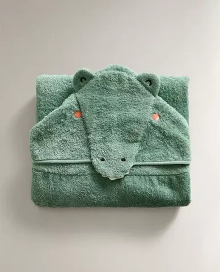 ZARA HOME ДЕТСКОЕ ПОЛОТЕНЦЕ С КАПЮШОНОМ И ДЕТАЛЬЮ «КРОКОДИЛ», ЗЕЛЕНЫЙ