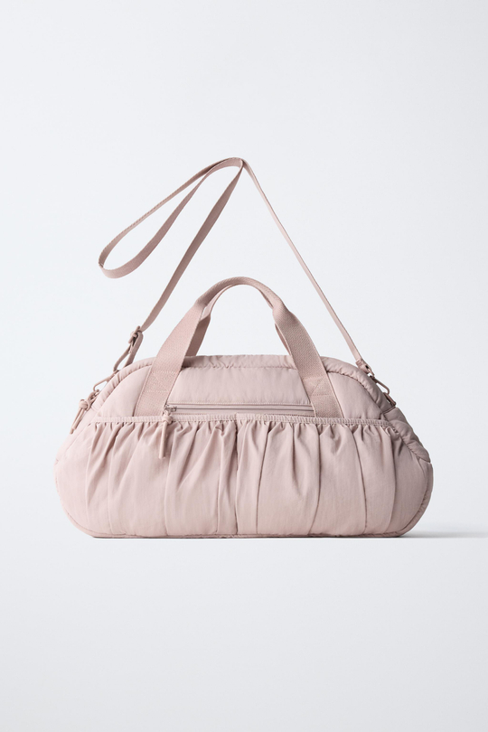 ZARA СТЕГАНАЯ СУМКА-БОУЛИНГ СО СБОРКАМИ, РОЗОВЫЙ