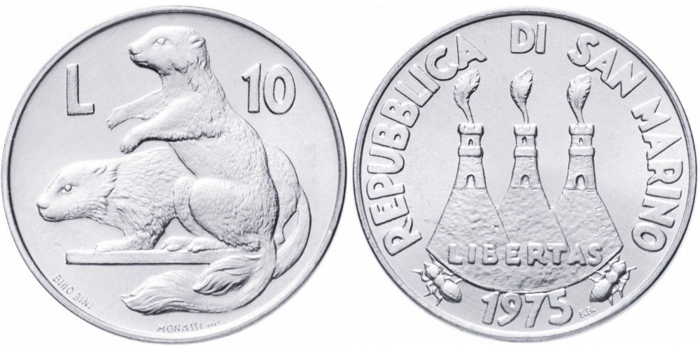 Сан-Марино 10 лир, 1975 Любовь у животных