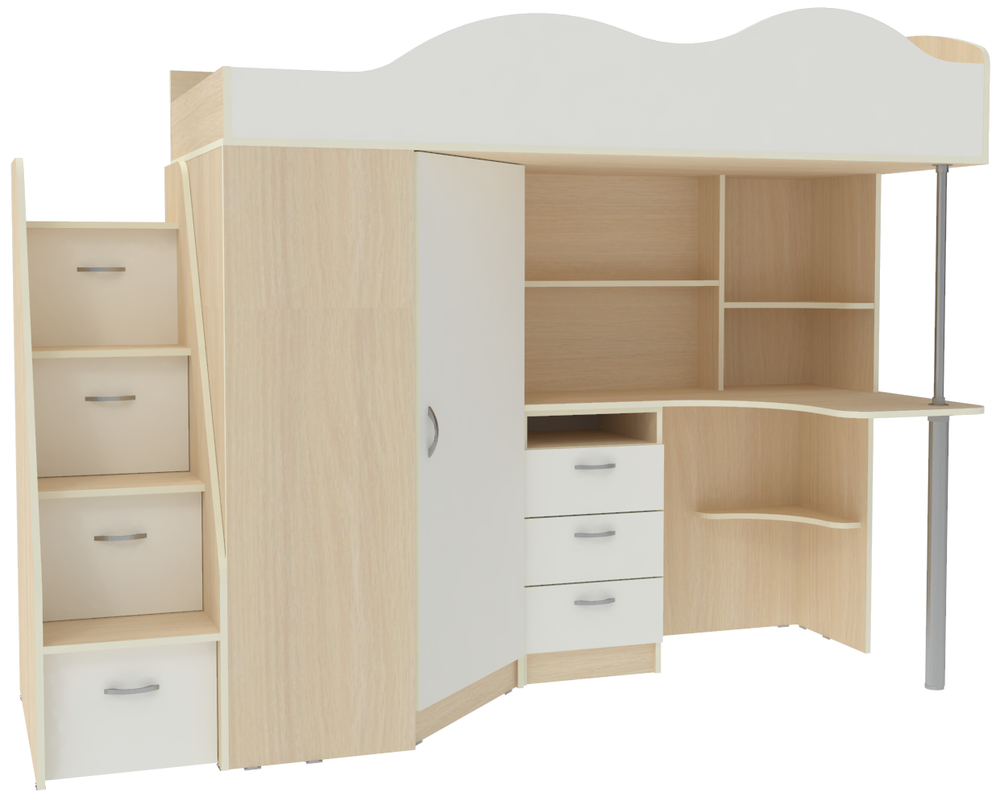 Кровать-чердак КарИВи Пионер  Дуб Молочный Белый