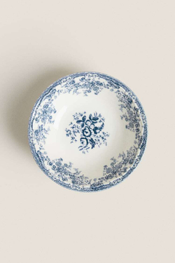 ZARA HOME ЦВЕТОЧНАЯ ФАЯНСОВАЯ ПИАЛА, СИНИЙ