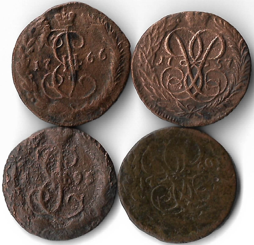 Набор медных монет 1757-1795 года (4 монеты) Денга ЕМ (VG)