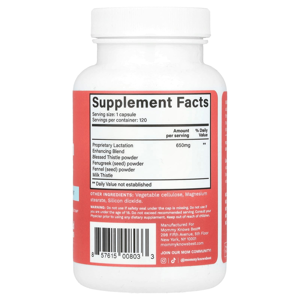 Mommy Knows Best, Поддержка лактации, 120 вегетарианских капсул