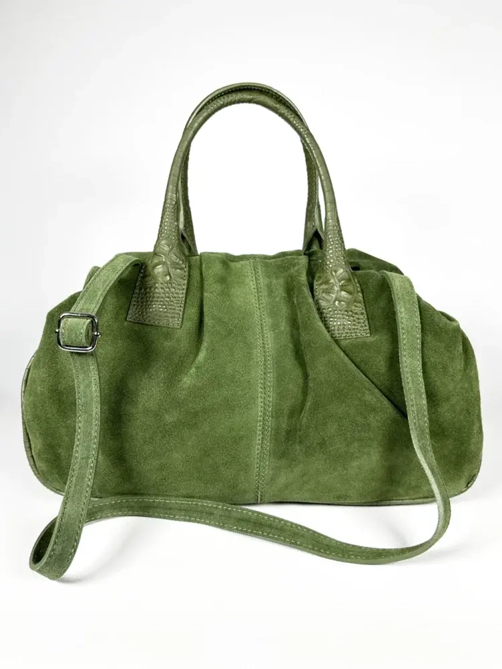 Женская зеленая сумка из натуральной замши