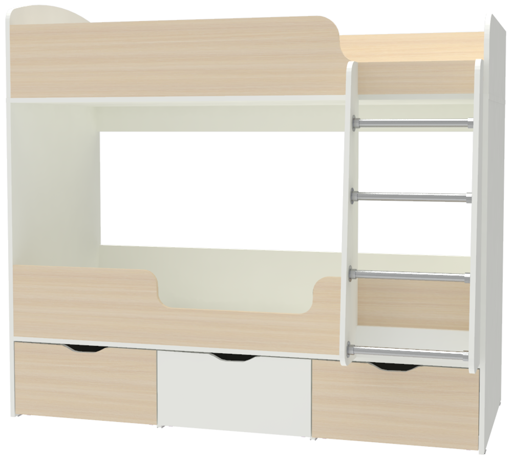 Кровать двухъярусная КарИВи Малыш Двойняшка Белый   Дуб Молочный