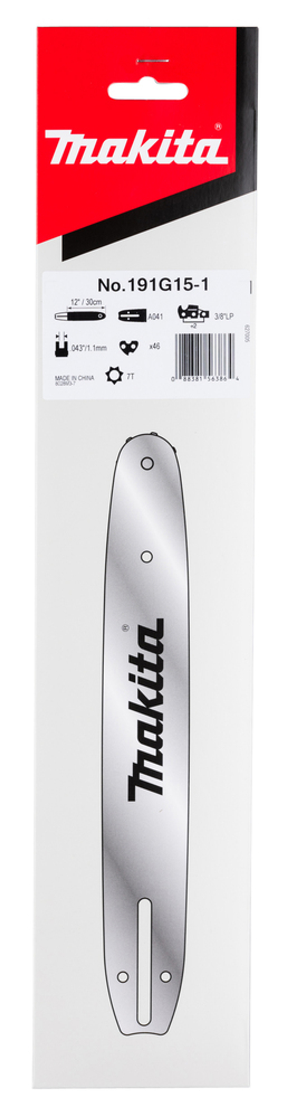 Шина, длина 30см/12", шаг3/8", паз 1,1мм, SN, 46 звеньев Makita 191G15-1 Длина 30см/12\"шаг3/8\"паз 1,1мм SN 46 звеньев