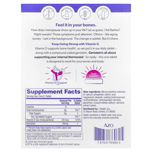 AZO, Menopause Relief, ежедневная поддержка менопаузы с витамином D`` 30 таблеток
