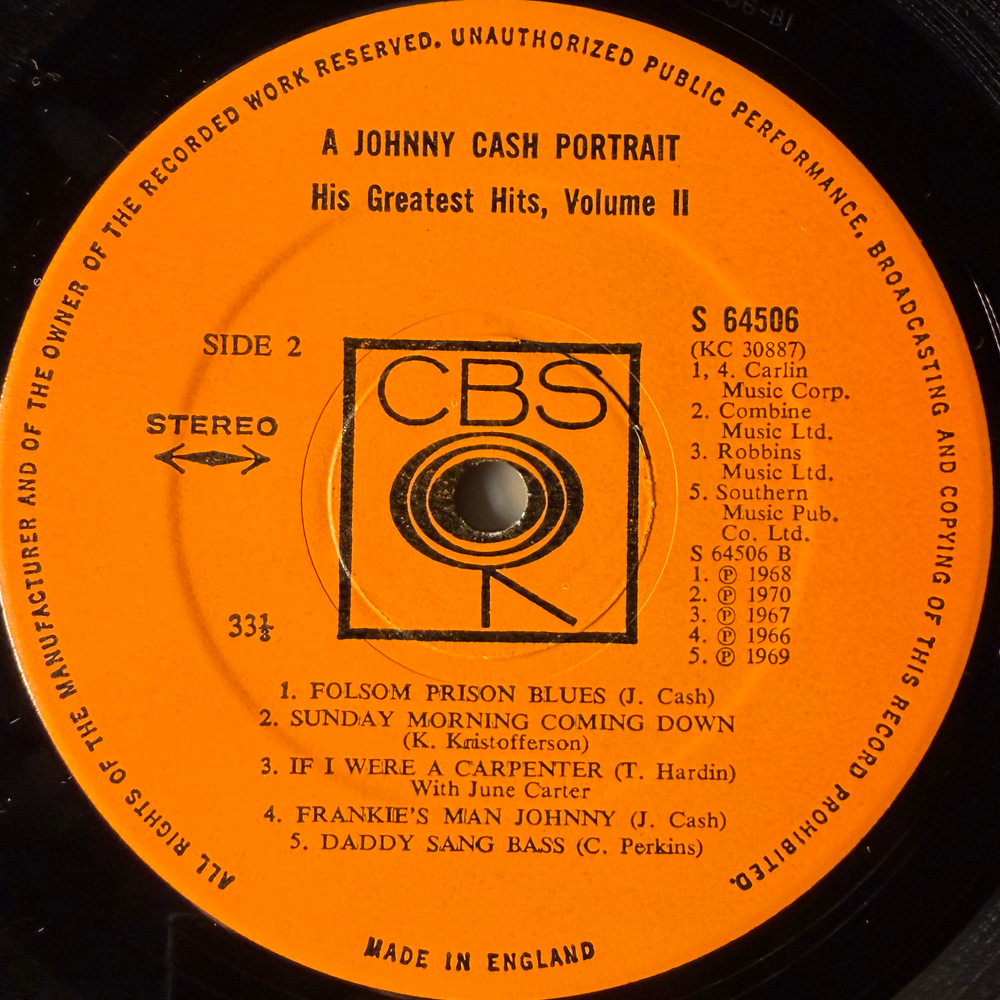 Johnny Cash ‎– A Johnny Cash Portrait - His Greatest Hits Volume II (Англия 1970г.) Т