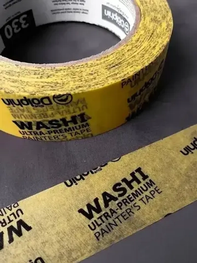 Скотч малярный (лента) на японской рисовой бумаге, Blue Dolphin WASHI (Блю Долфин), Желтый, 25мм *50м