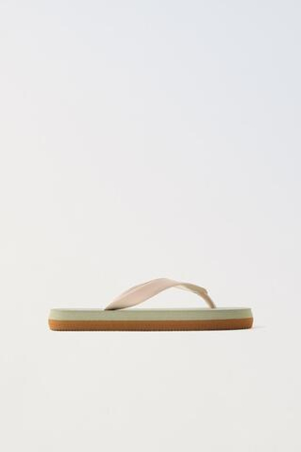 ZARA ОДНОТОННЫЕ ШЛЕПАНЦЫ, ЗЕЛЕНЫЙ