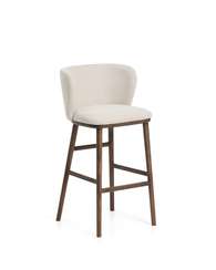 Барный стул Ciselia из бежевого шенилла с ножками из ясеня в отделке орех