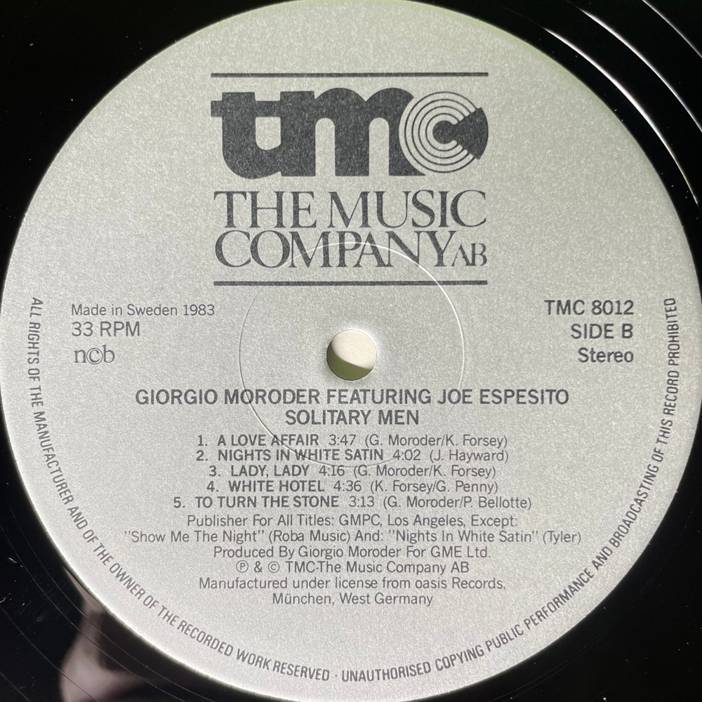Giorgio Moroder & Joe Esposito ‎– Solitary Men (Скандинавия 1983г.)