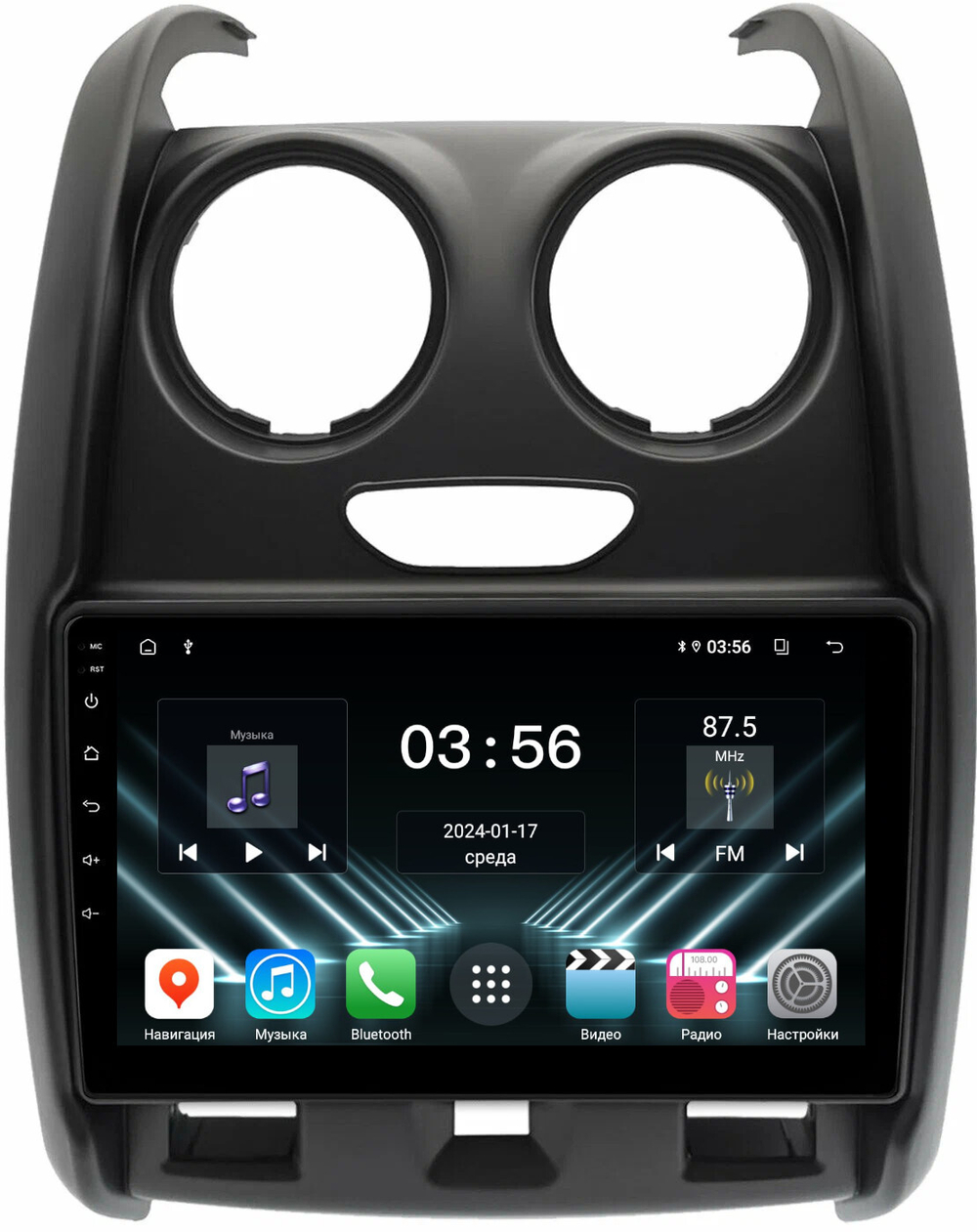 Магнитола для Renault Duster 1 2015-2020, Lada Largus 2021+ (без мультируля, рамка большая матовая) - FarCar DX9-7088TA монитор 9" IPS на Android 13, 4+64Гб, CarPlay