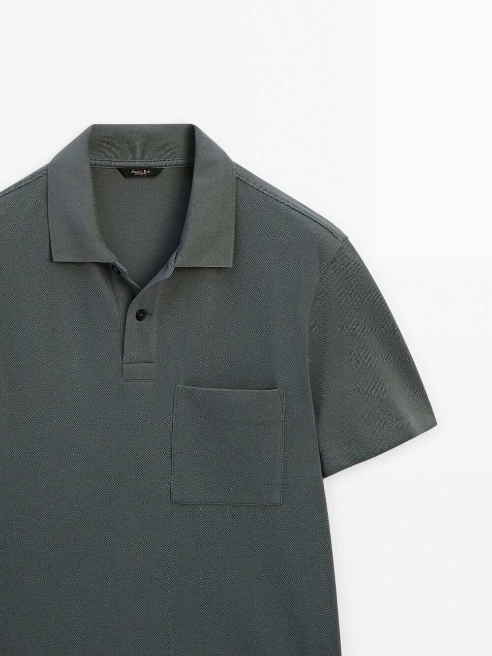 Massimo Dutti Поло из рельефного хлопка с карманом, водянисто-зеленый