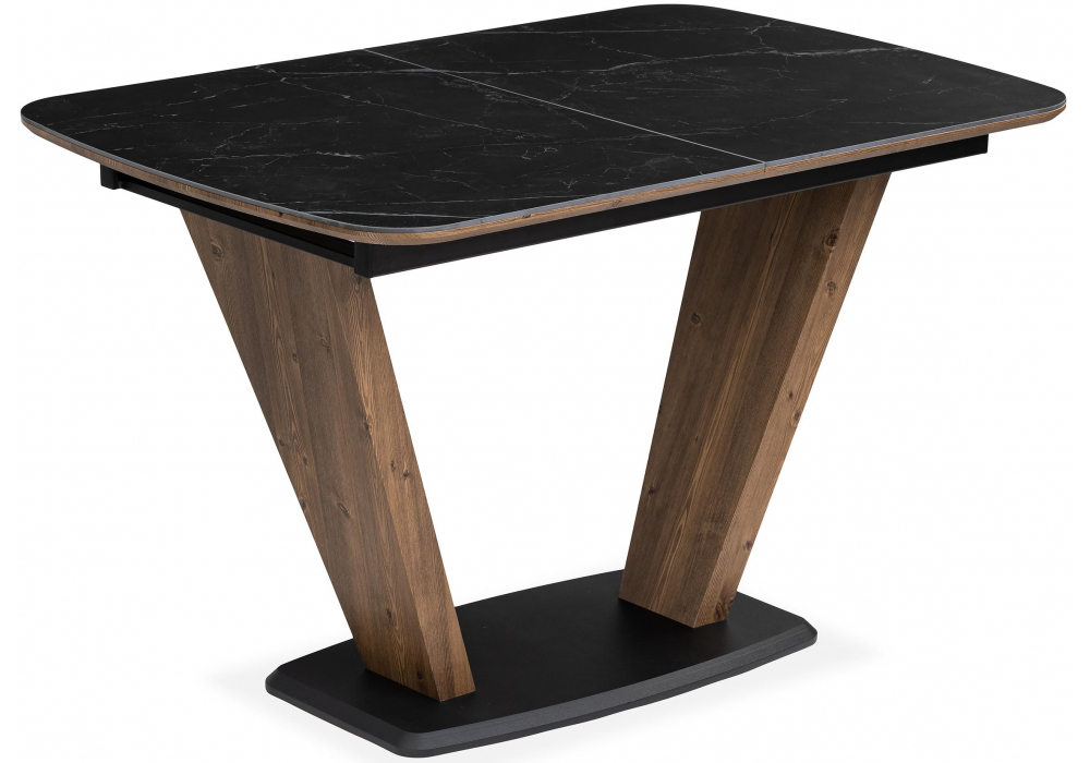 Керамический стол Woodville Петир 120(160)х80х75 черный мрамор, орех, черный