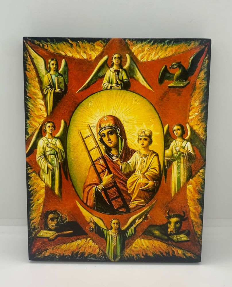 Икона на доске прямая печать по левкасу ручная работа «Неопалимая Купина»