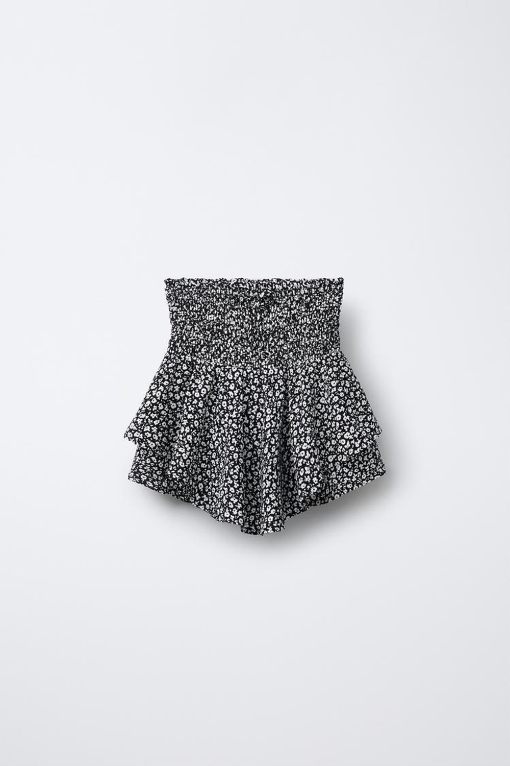 ZARA ЮБКА-ШОРТЫ С ЦВЕТОЧНЫМ ПРИНТОМ, ЧЕРНЫЙ