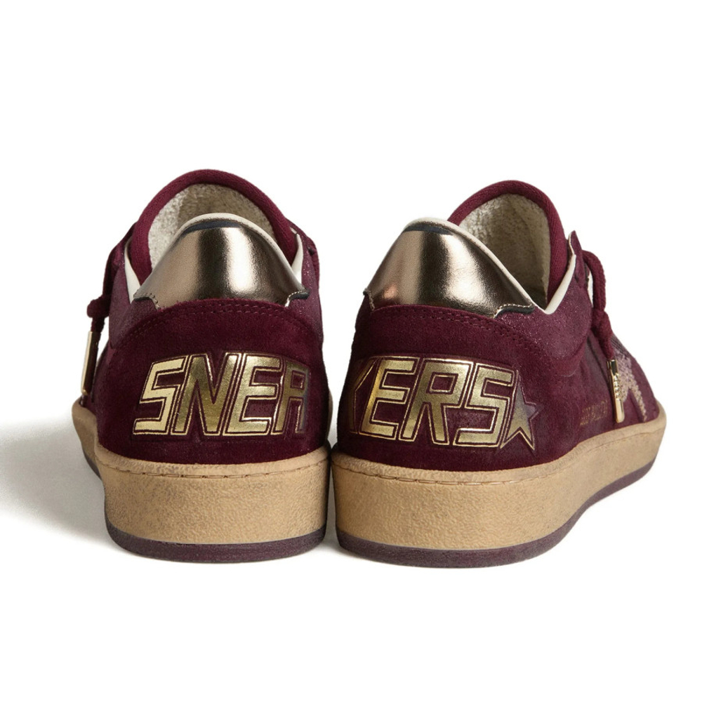 Женские кеды Golden Goose Ball Star Burgundy Suede with Crystal Star and Metallic Heel Tab