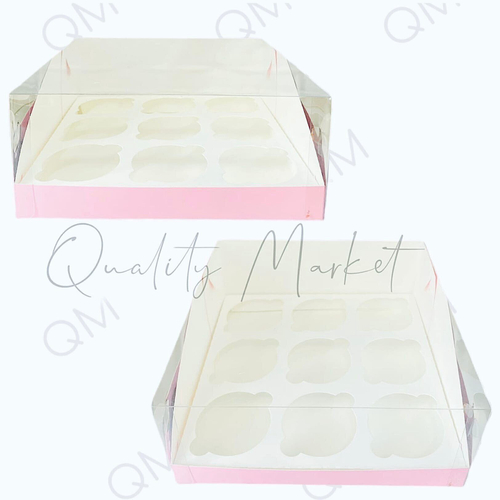 Коробка под капкейки с пластиковой крышкой 235*235*100 мм (9) (розовая матовая), 50шт