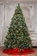 Заснеженная елка с гирляндой «Очарование» с шишками и ягодами (Леска+пвх) 180 см / 1.8 м