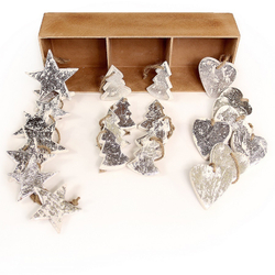 Украшения подвесные silver stars/trees/hearts, деревянные, в подарочной коробке, 24 шт.