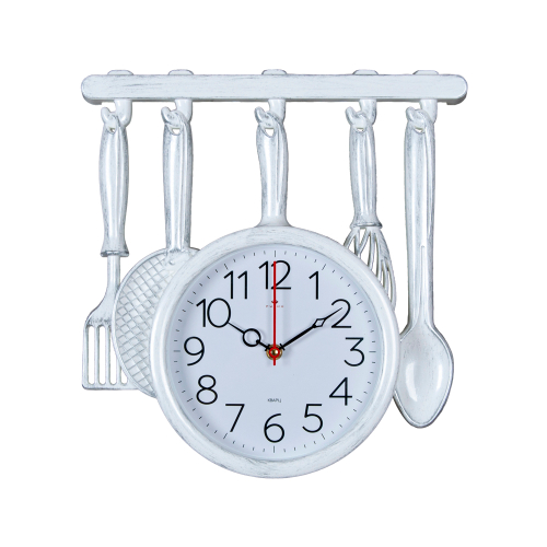 Часы настенные РУБИН  3234-002 столовые приборы 35х32,5 см, корпус белый с серебром  "Классика"