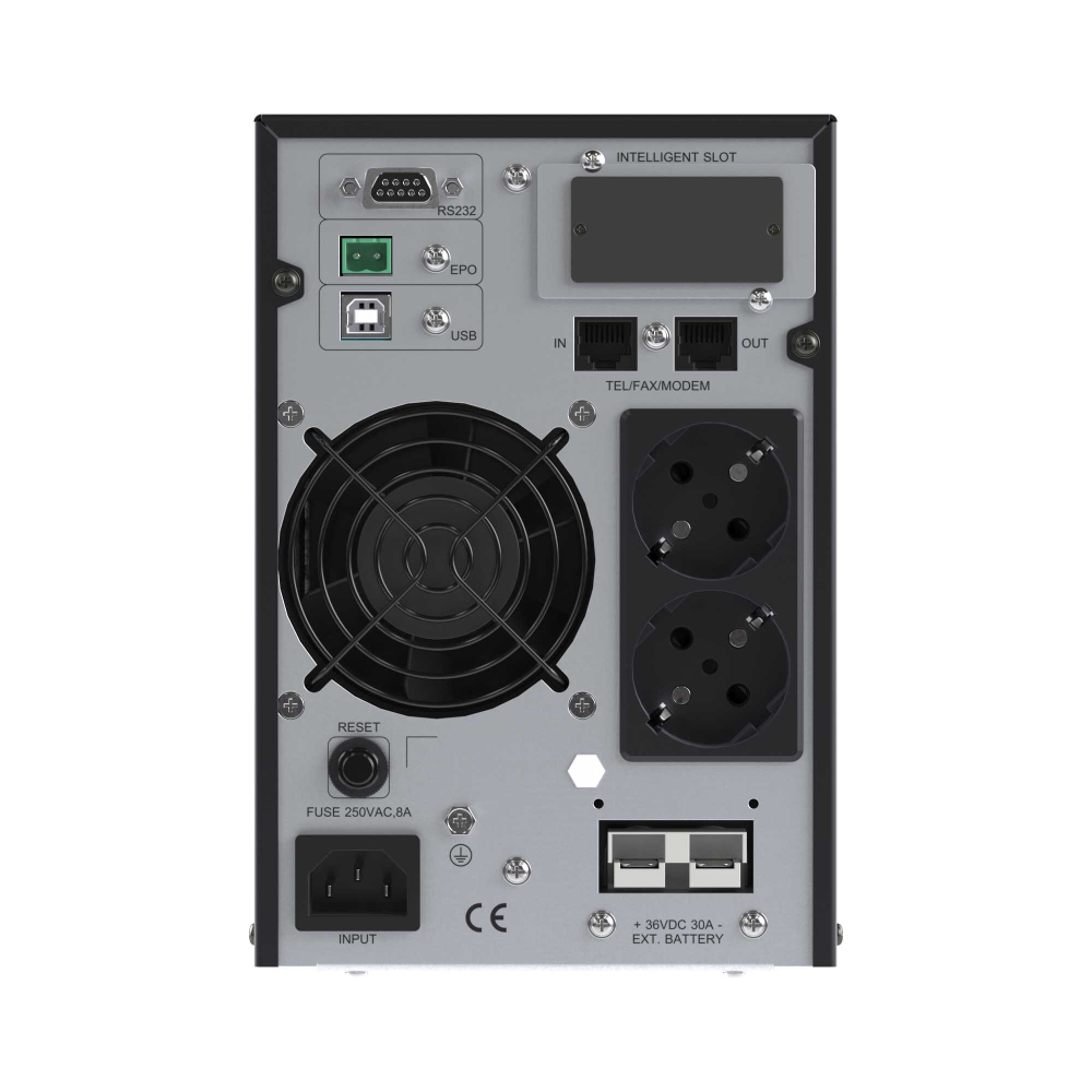 Онлайн ИБП ДКС серии Small Tower, 1000 ВА/900 Вт, 1/1, 2xSchuko, EPO, USB, RS-232, RJ45, без АКБ, 7 Ач