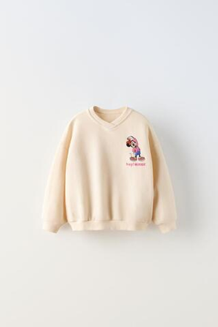 ZARA ТОЛСТОВКА С ВЫШИВКОЙ MINNIE © DISNEY, ЭКРЮ