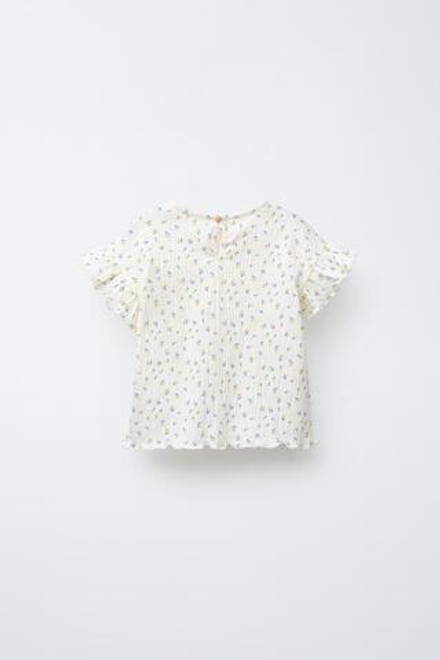 ZARA ФУТБОЛКА С ЦВЕТОЧНЫМ ПРИНТОМ, СВЕТЛЫЙ ЭКРЮ