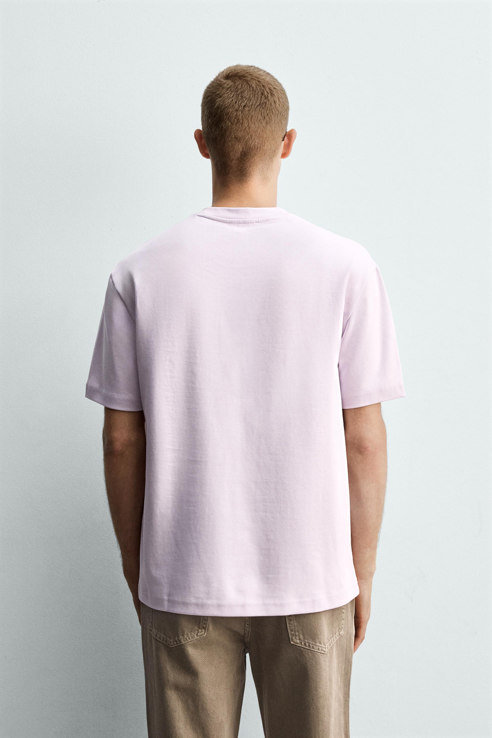 ZARA ФУТБОЛКА RELAXED FIT INTERLOCK, РОЗОВЫЙ/ЛИЛОВЫЙ