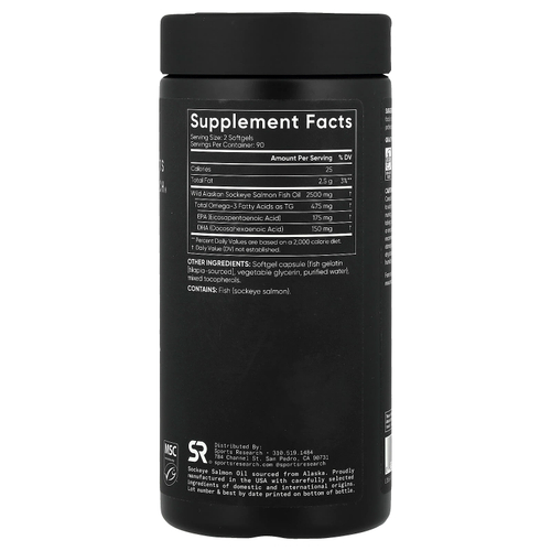 Sports Research, Жир аляскинского лосося с омега-3, дикая нерка, 180 мягких таблеток