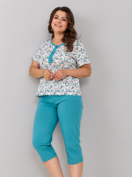Пижама с бриджами КД-063/экрю-цветочкибирюза