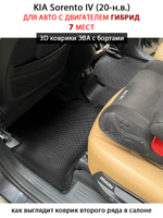 Автомобильные коврики ЭВА с бортами для 3-х рядов KIA Sorento IV (20-н.в.) гибрид, для 7-ми местного авто