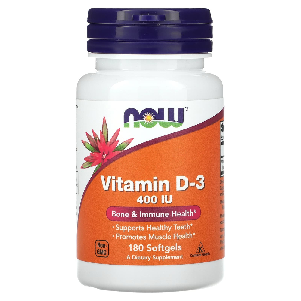 NOW Foods, витамин D3, 400 МЕ, 180 капсул