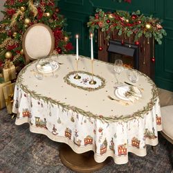 СКАТЕРТЬ ОВАЛЬНАЯ "ЩЕЛКУНЧИК" ,160Х220СМ БЕЖЕВЫЙ ,100% ХЛОПОК ,ТВИЛ