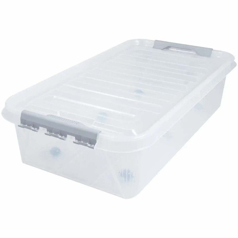 Контейнер универсальный с крышкой для хранения на колесах «ПРОФИ КОМФОРТ», прозрачный, 72*39*19см. 35л