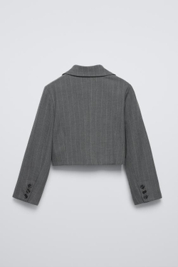 ZARA УКОРОЧЕННЫЙ БЛЕЙЗЕР В ТОНКУЮ ПОЛОСКУ, АНТРАЦИТОВО-СЕРЫЙ