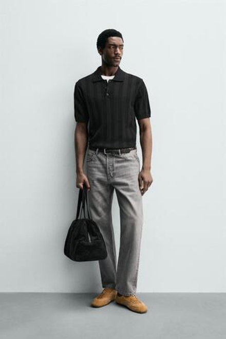 ZARA ПОЛО ИЗ РЕЛЬЕФНОГО ТРИКОТАЖА, ЧЕРНЫЙ