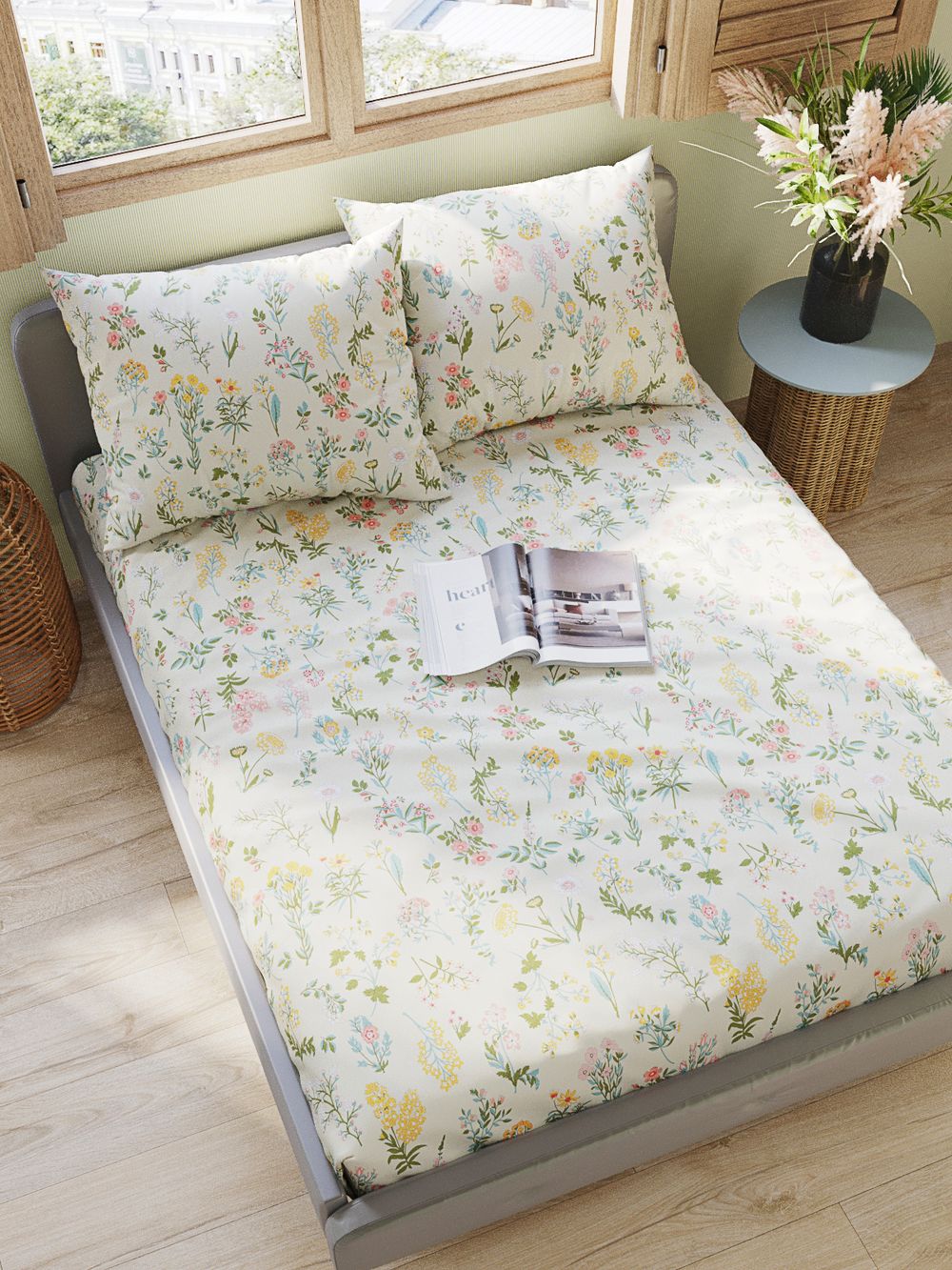 Постельное белье перкаль Сказка "Ботаника" 2-спальное  Наволочка 50х70 см 2 шт Простынь  240x215 см Пододеяльник 175x215 см