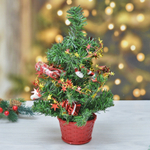 Елка настольная 30см в красной корзинке, с украшениями, МВ-19В1201М