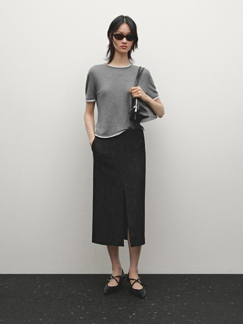 Massimo Dutti Трикотажная футболка с двухслойным эффектом, серый