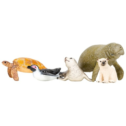 Фигурки игрушки серии "Мир морских животных": Ламантин, морская черепаха, тюлень, пингвин, белый медвежонок