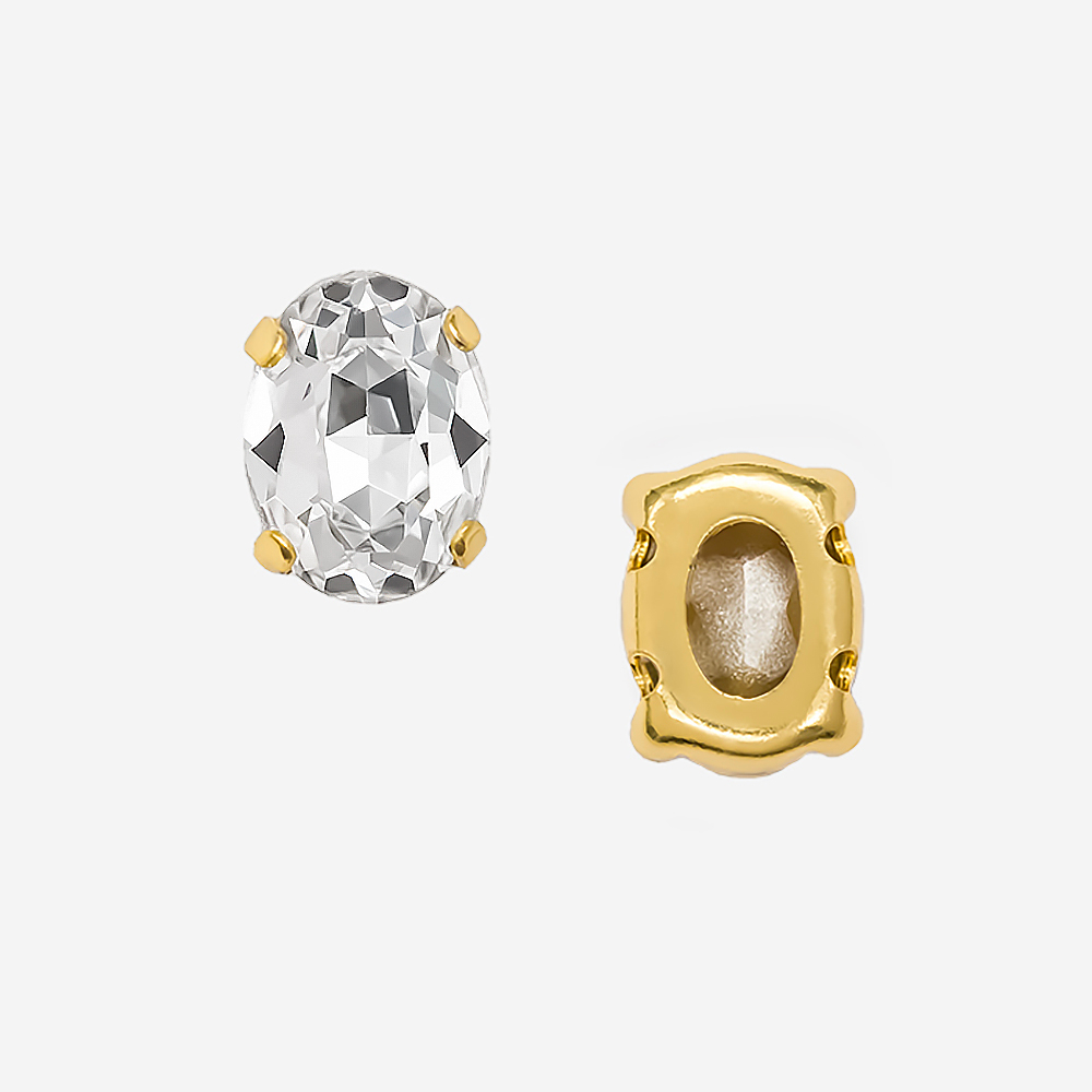 Кристалл Овал (Oval Fancy Stone) в цапах, оттенок "Кристалл"/"Crystal", 8*6мм, позолота