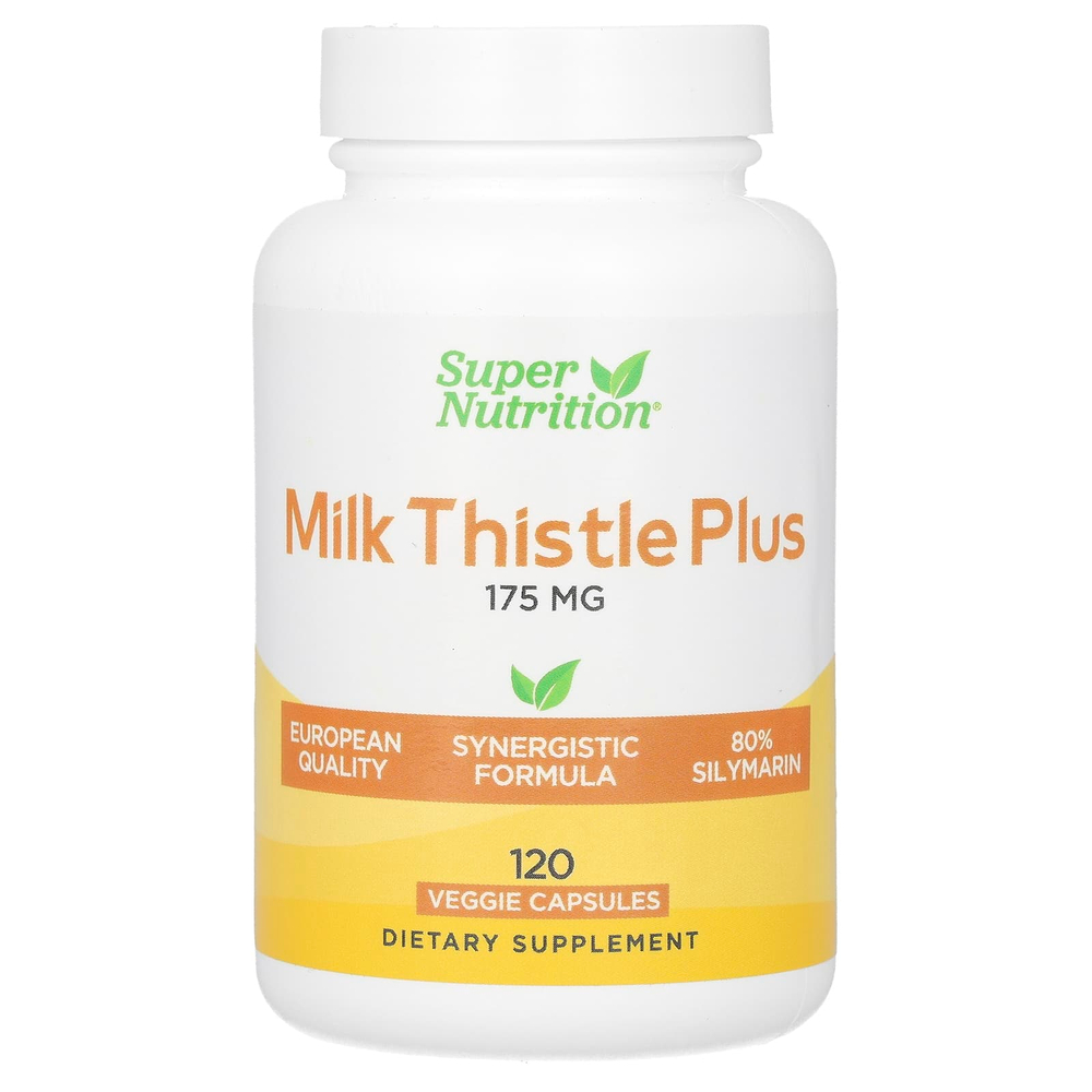 Super Nutrition, Milk Thistle Plus, расторопша с экстрактами куркумы и артишока, 175 мг, 120 растительных капсул