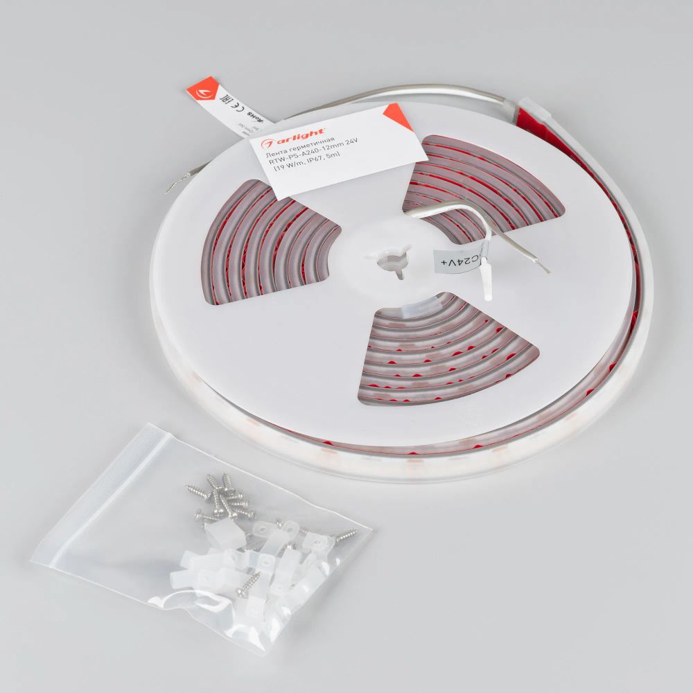 Светодиодная лента герметичная RTW-PS-A240-12mm 24V Warm2700 (19 W/m, IP67, 5m) (Arlight, CRI>90) 052648