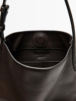 Massimo Dutti Мини-сумка-ведро из кожи наппа, коричневый