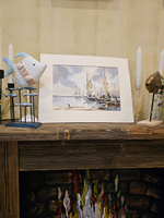 Картина авторская акварельная в паспарту 30х40 см на стену для интерьера "В порту"